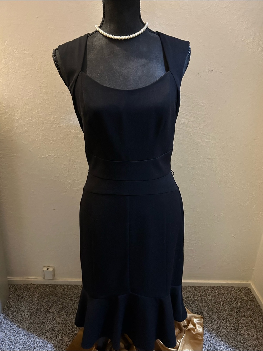 White House Black Market Black Sleeveless Midi Dress with Flared Hem